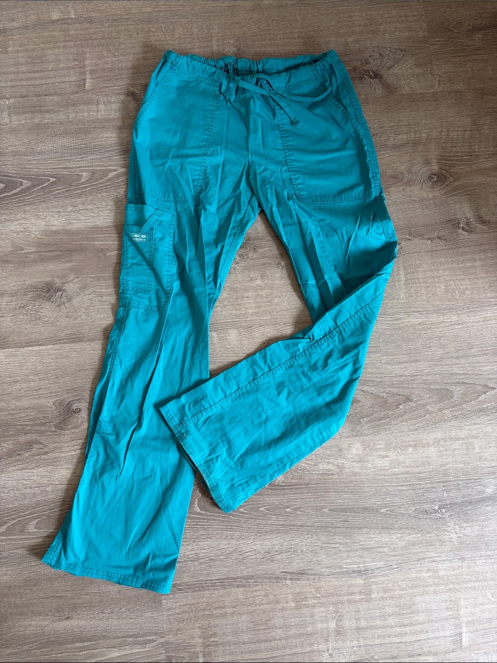 Women's Teal Boot Cut Scrub Pants with Drawstring Waist